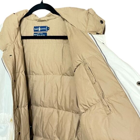 Ralph Lauren Men's Hooded Snap Button Down Filled Parka Coat Ivory Size Small - Picture 5 of 7